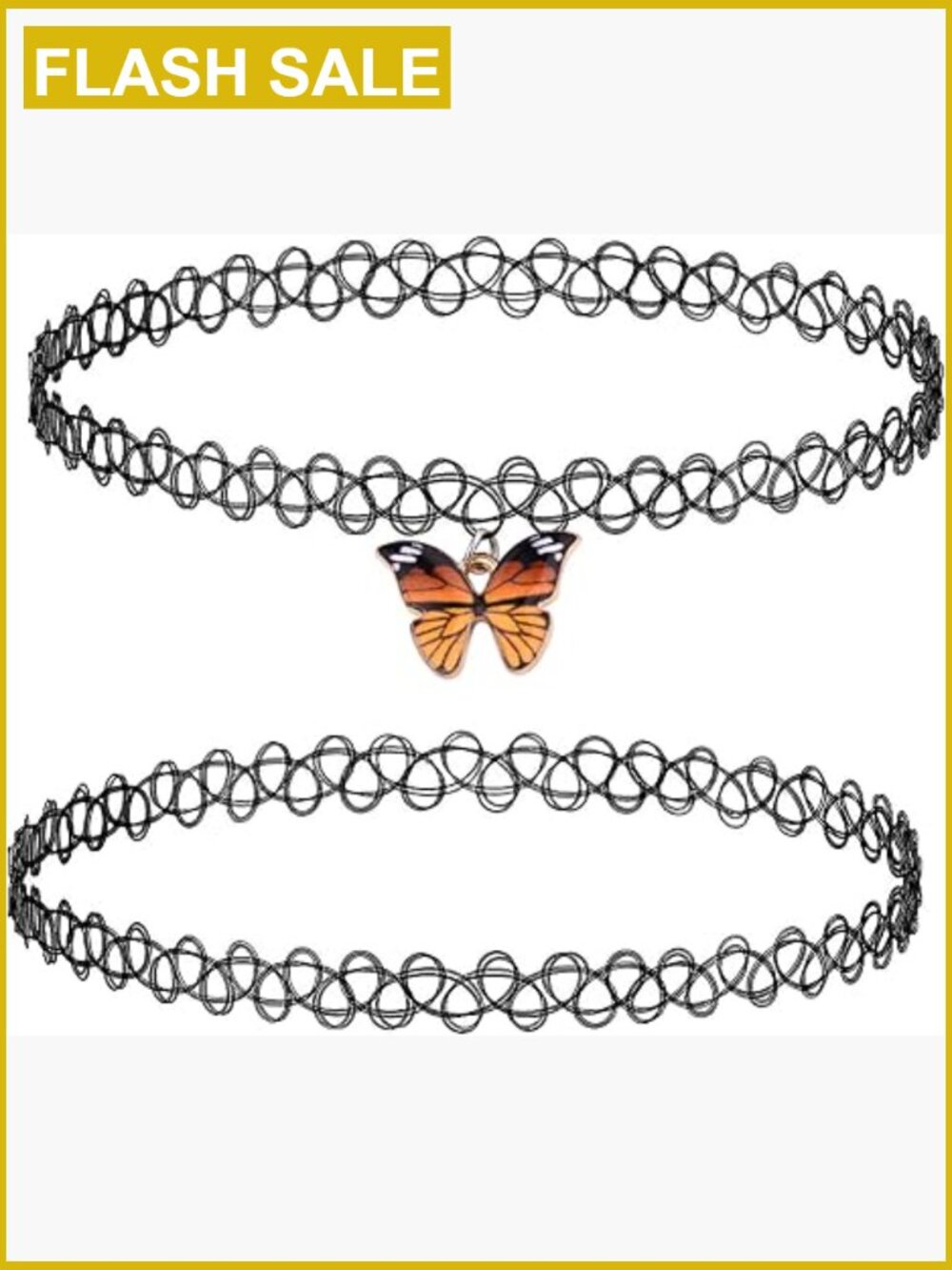 2PC Tattoo Choker Necklace Set - Stretchy 90s Henna Chokers - Y2K Goth Emo